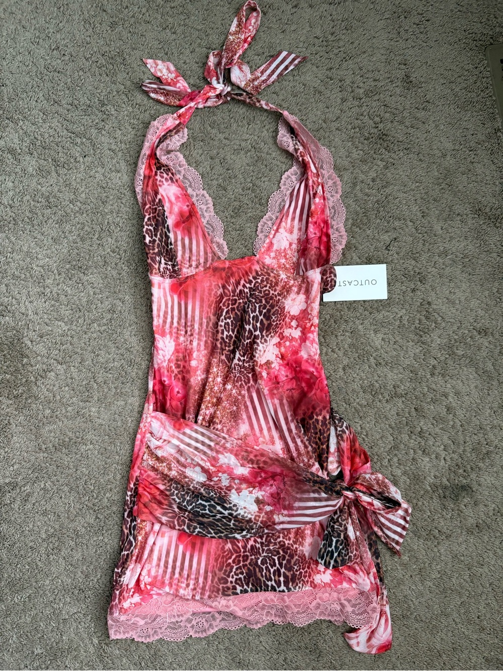 OUTCAST Pink Floral & Animal Print Halter Mini Dress